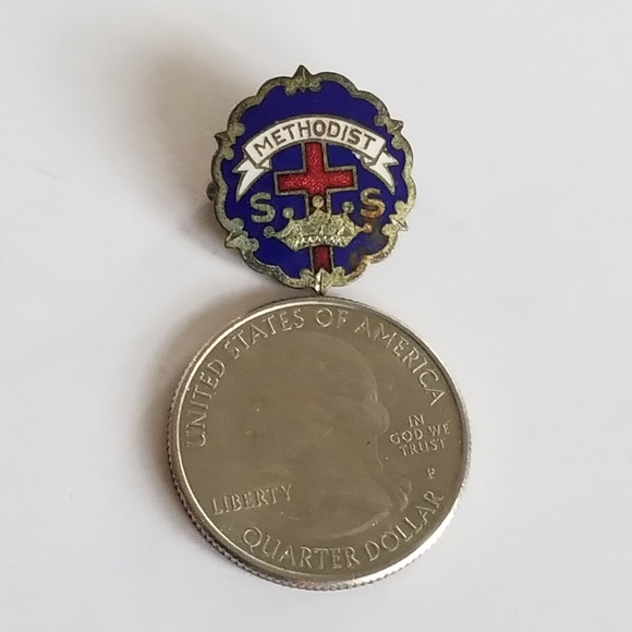 Vintage Methodist Sunday School pin brooch Little System blue silver tone - Picture 5 of 10